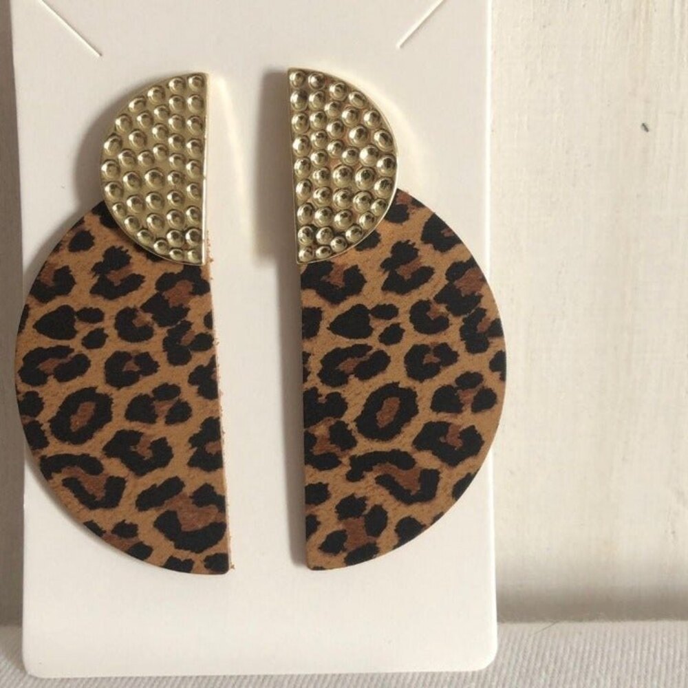 Animal Print Half Circle Leather Fashion Earrings